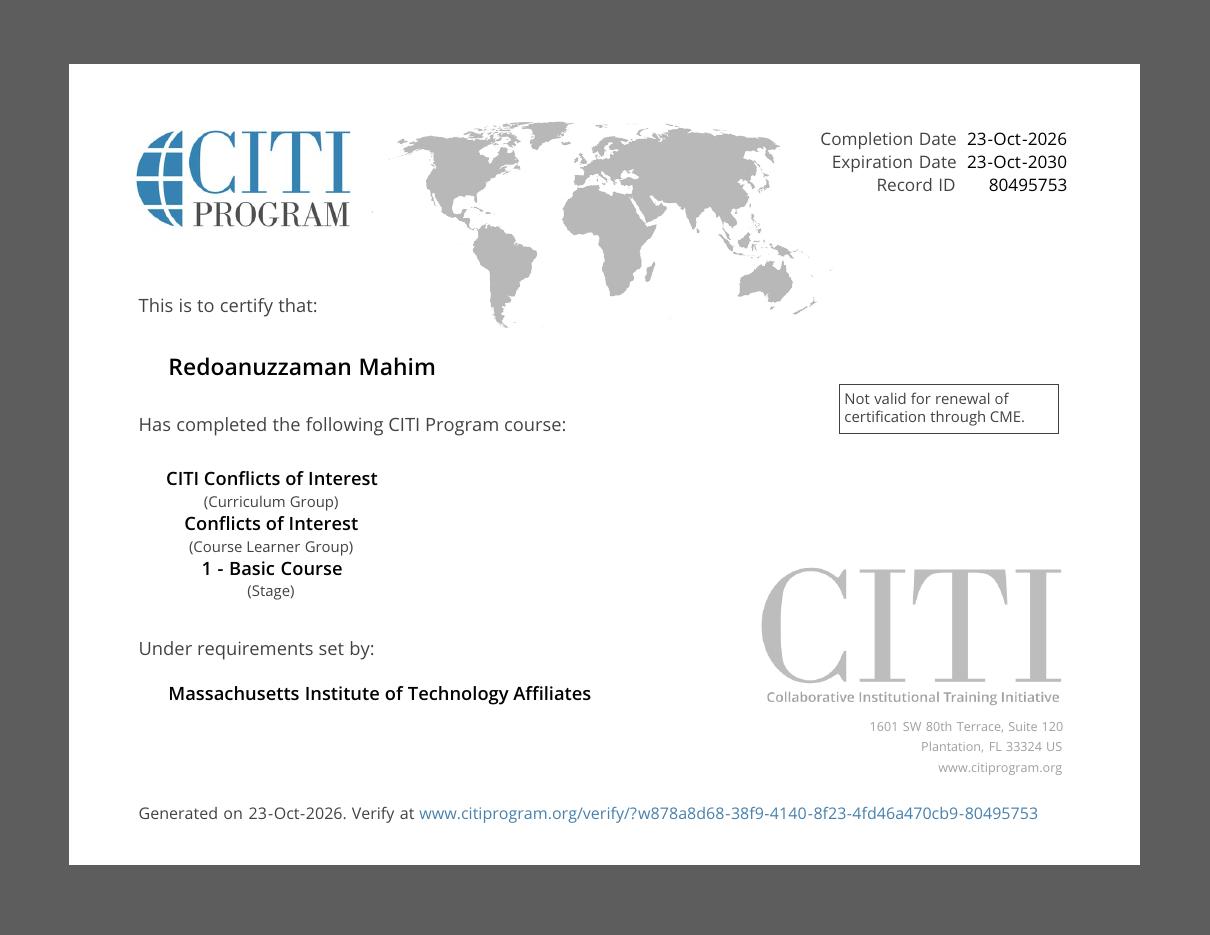 Conflicts of Interest (Basic Course) certificate