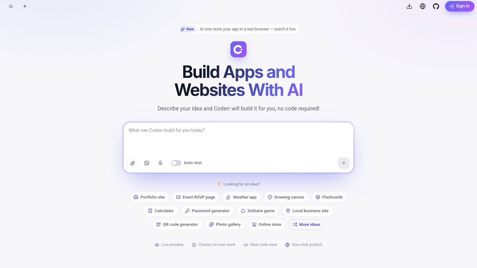 Coderr — AI App & Website Builder