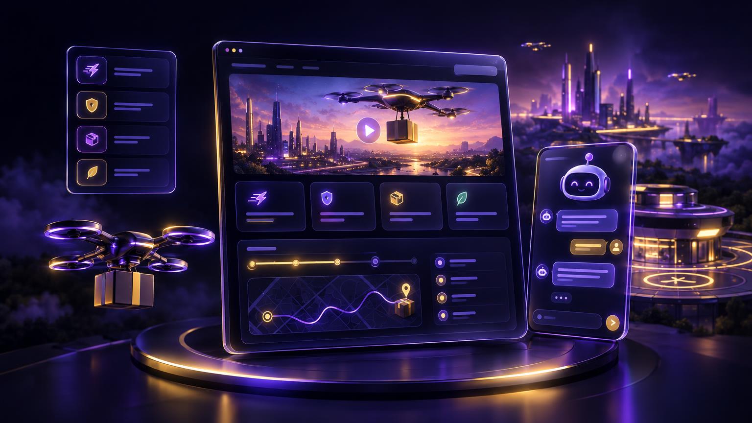 SkyPost — Futuristic Delivery Landing Site with AI Chatbot